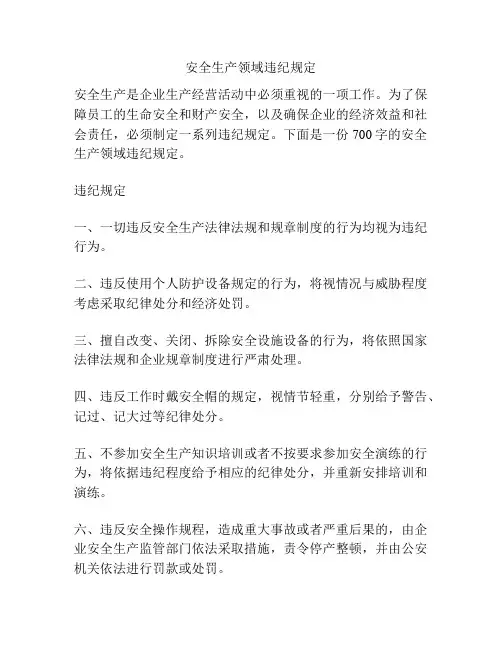 安全生产领域违纪规定