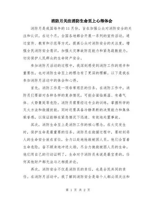 消防月关注消防生命至上心得体会