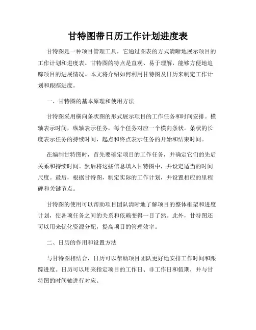 甘特图带日历工作计划进度表
