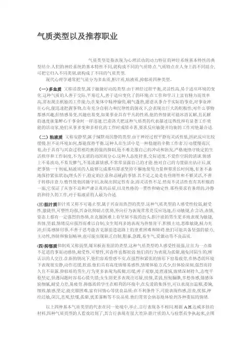 气质类型以及推荐职业