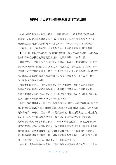 筑牢中华民族共同体意识演讲稿范文四篇