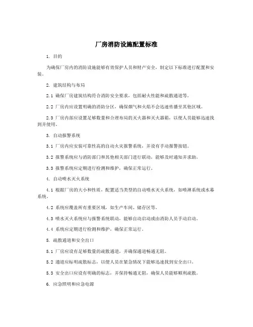 厂房消防设施配置标准