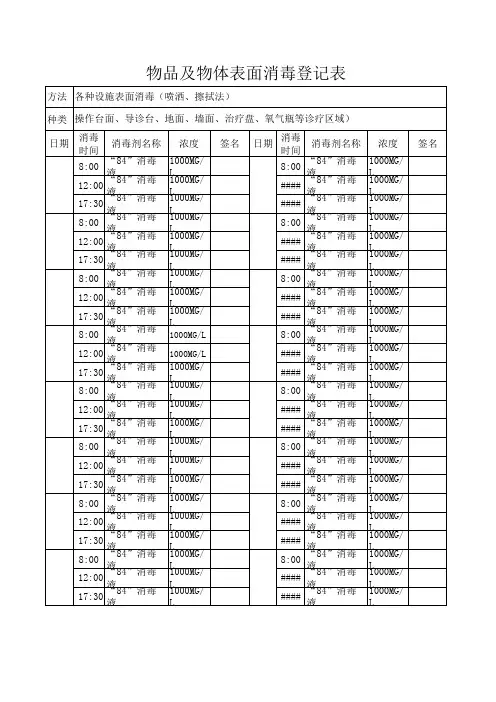 物体表面消毒登记本