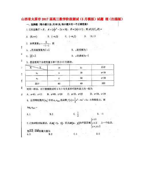 山西省太原市2017届高三数学阶段测试(5月模拟)试题 理(扫描版)