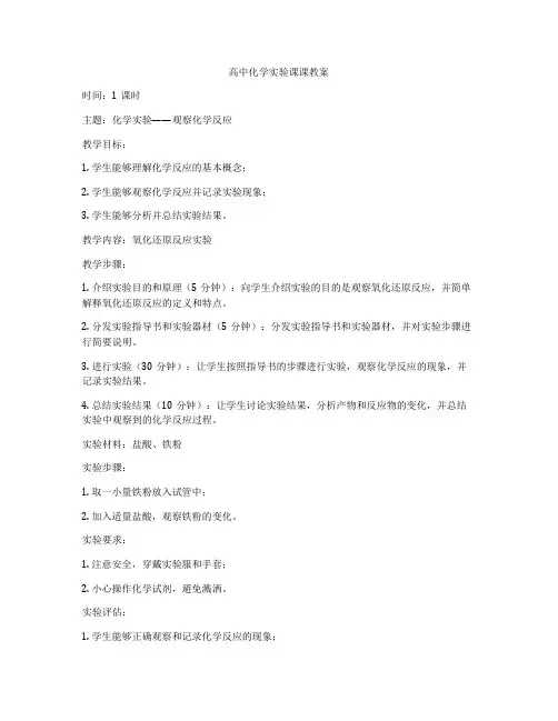 高中化学实验课课教案