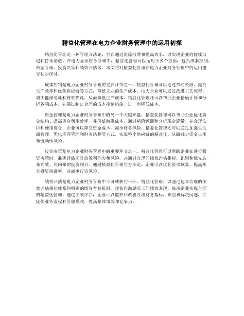 精益化管理在电力企业财务管理中的运用初探