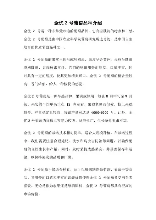 金优2号葡萄品种介绍