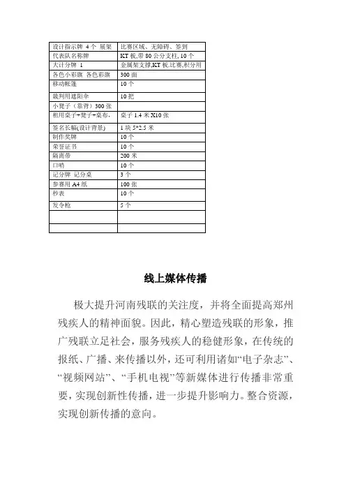 运动会所需物料