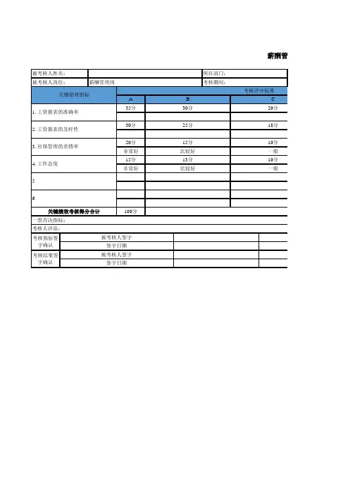 薪酬管理岗关键绩效考核指标表-模板