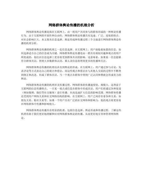 网络群体舆论传播的机理分析