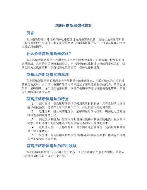 型高压熔断器熔丝应用