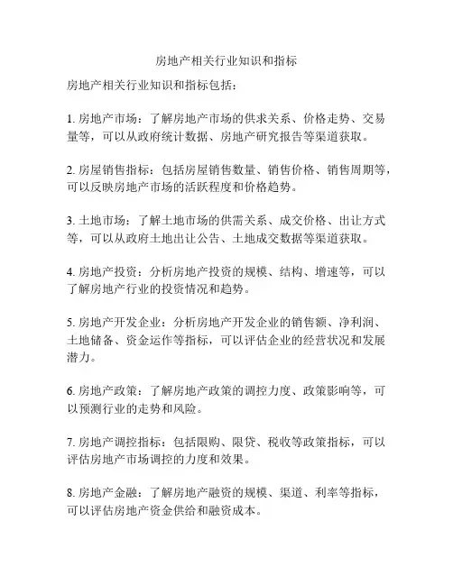 房地产相关行业知识和指标