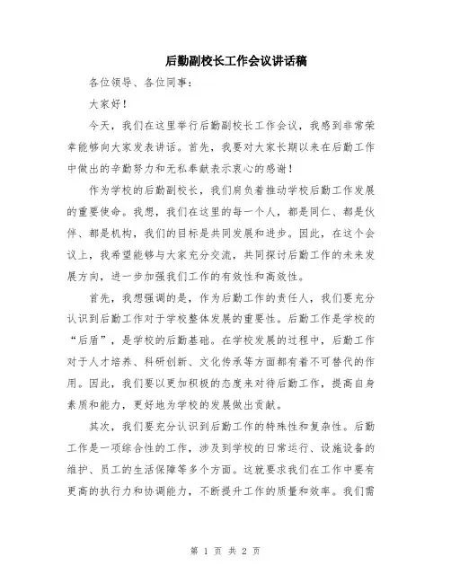 后勤副校长工作会议讲话稿