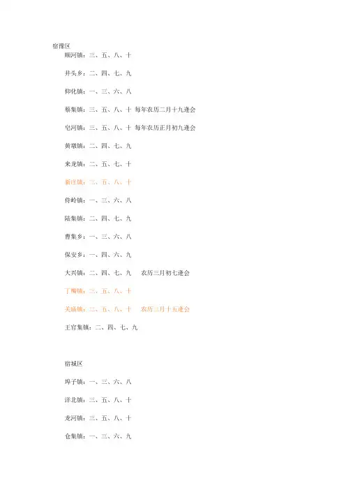 宿迁各区域乡镇赶集时间表