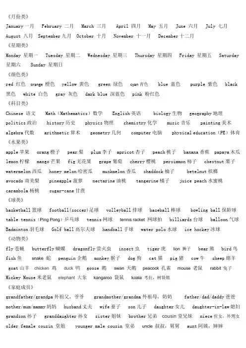 月份,星期,水果……单词分类
