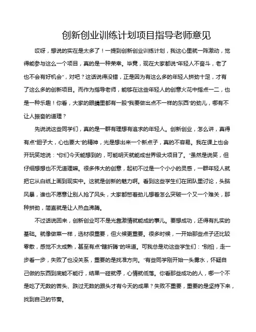 创新创业训练计划项目指导老师意见