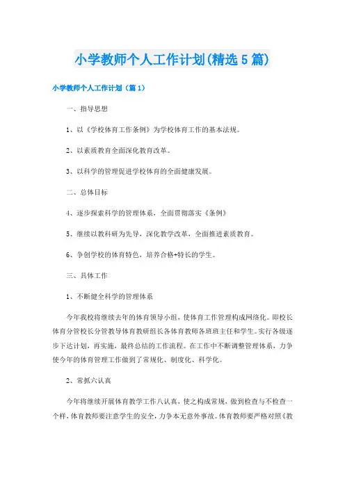 小学教师个人工作计划(精选5篇)