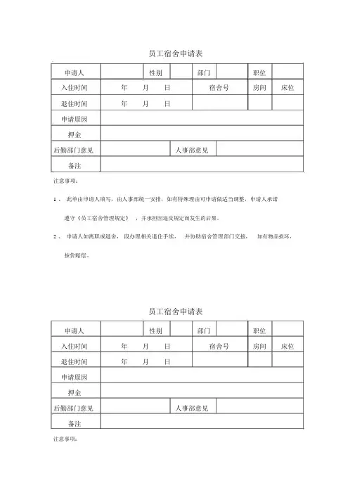 (完整版)员工宿舍申请表