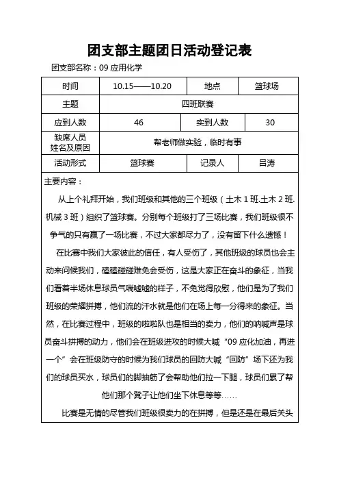 团支部主题团日活动登记表