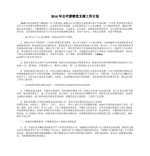 2016年公司营销党支部工作计划