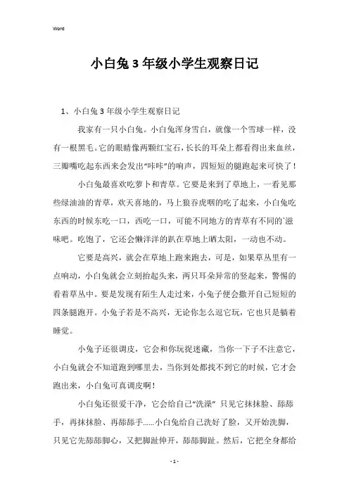 小白兔3年级小学生观察日记