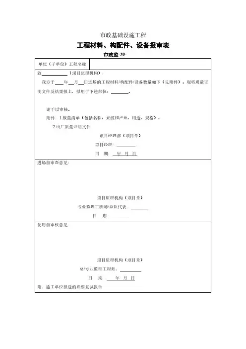市政监-29-工程材料、构配件、设备报审表