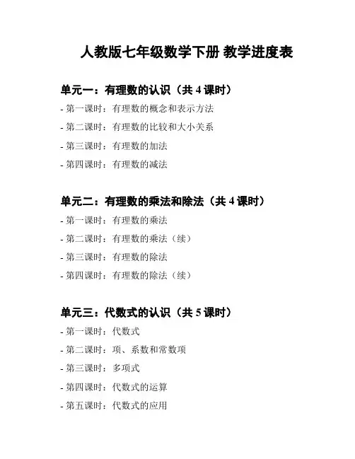 人教版七年级数学下册 教学进度表