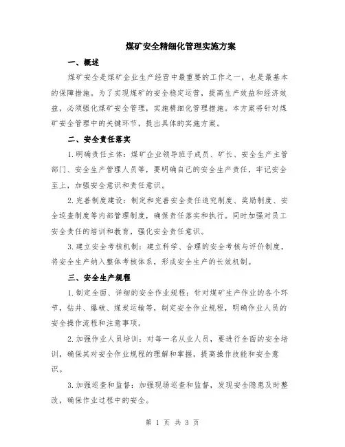 煤矿安全精细化管理实施方案
