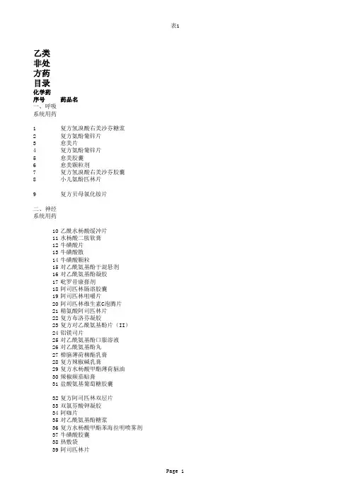 乙类非处方药目录大全