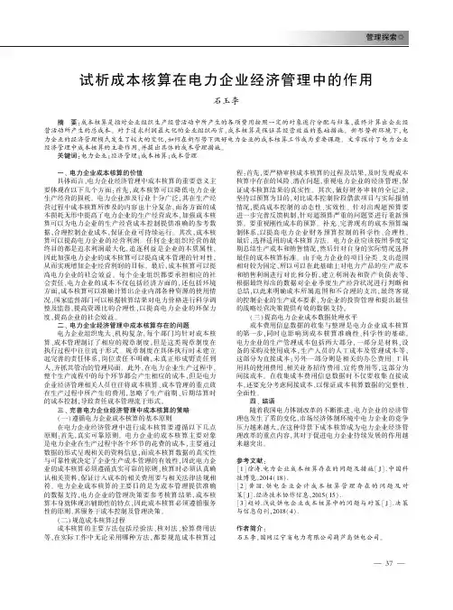 试析成本核算在电力企业经济管理中的作用