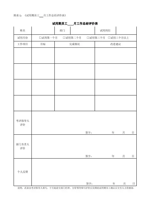 试用期转正表格