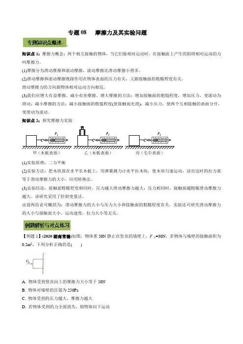 中考物理复习资料-摩擦力及其实验中考问题(教师版含解析)