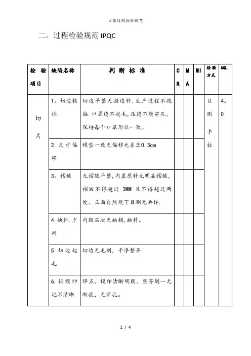 口罩过程检验规范