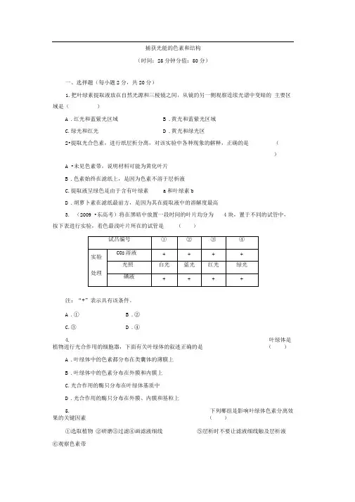 人教版高一生物必修一捕获光能的色素和结构