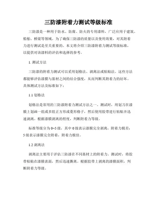 三防漆附着力测试等级标准