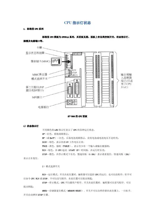 西门子PLC CPU指示灯状态