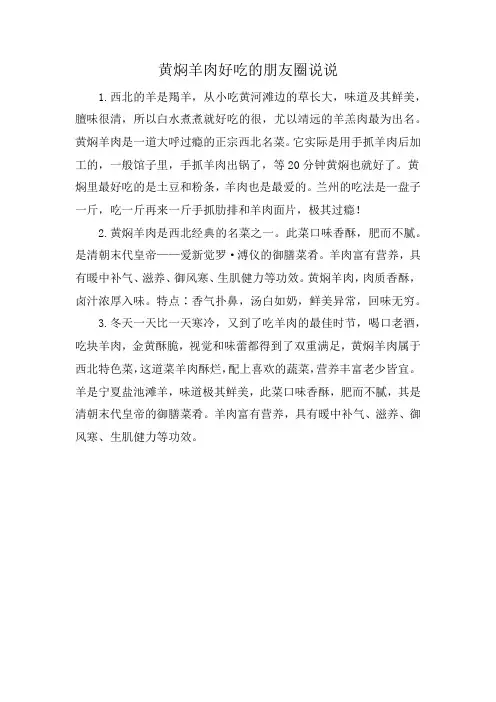 黄焖羊肉好吃的朋友圈说说
