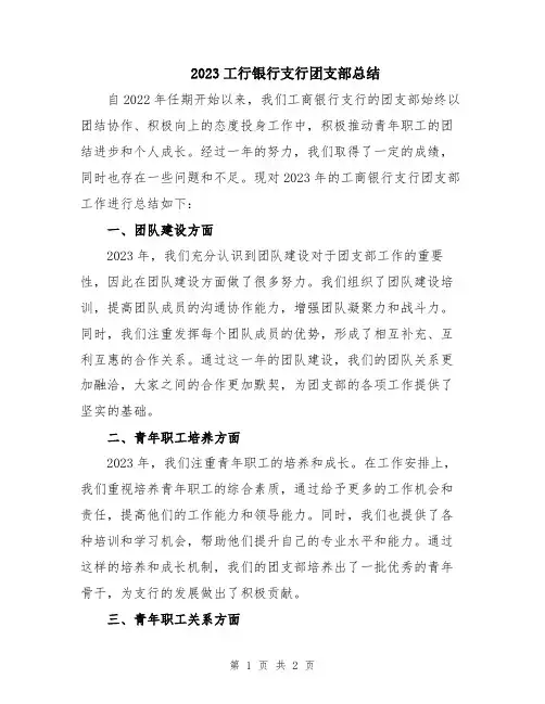 2023工行银行支行团支部总结