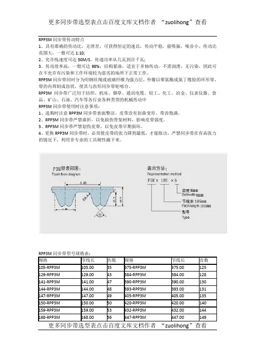 同步带选型表-RPP3M型