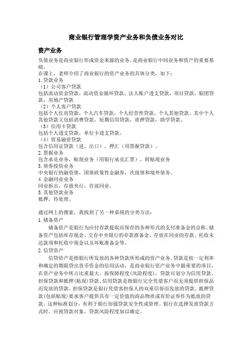 商业银行资产业务和负债业务对比