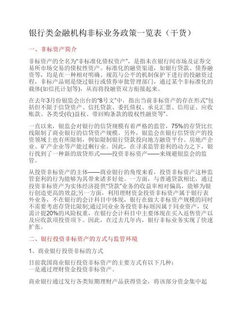 银行类金融机构非标业务政策一览表