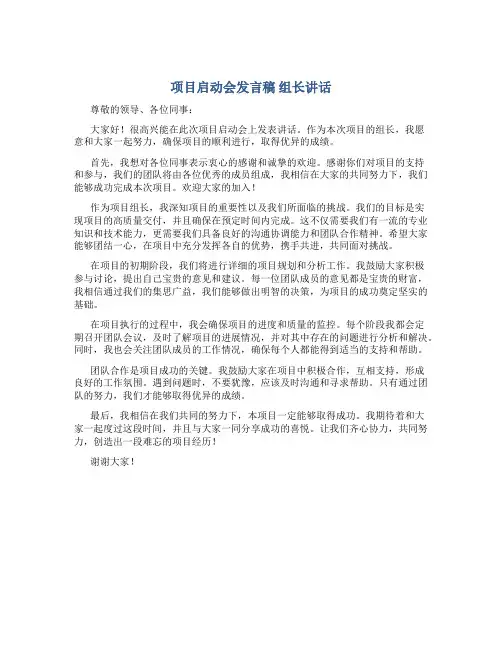 项目启动会发言稿 组长讲话