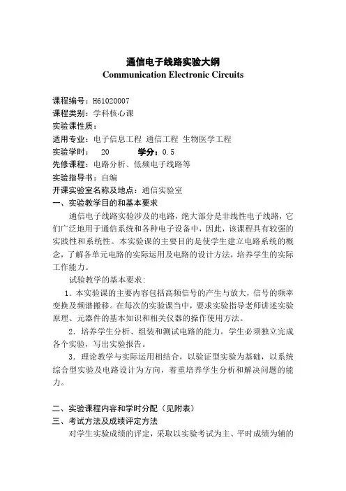通信电子线路实验大纲