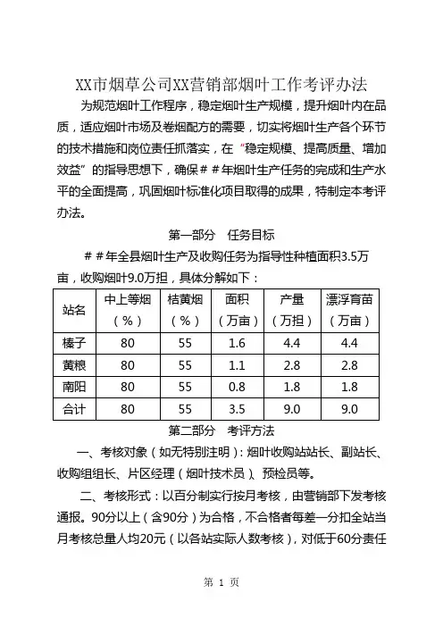 烟草公司营销部烟叶工作考评办法15页