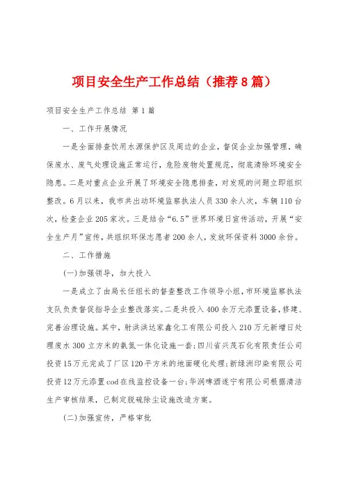 项目安全生产工作总结(推荐8篇)