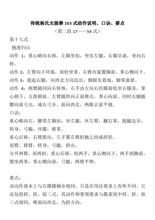 传统杨氏太极拳103式动作说明