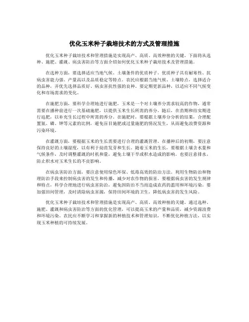 优化玉米种子栽培技术的方式及管理措施