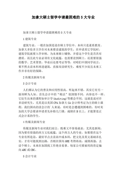 加拿大硕士留学申请最困难的5大专业