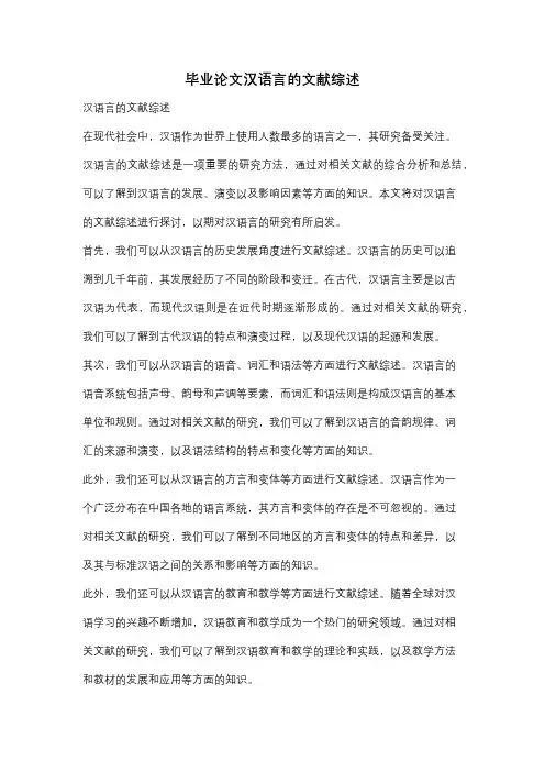 毕业论文汉语言的文献综述