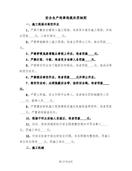 安全生产违章违规处罚细则(5篇)
